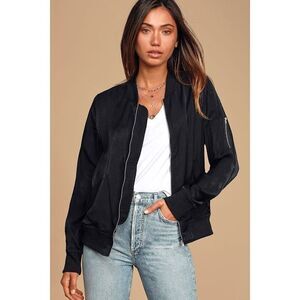 Lulus Tully Black Lightweight Bomber Jacket - Size S